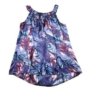 Womens Sleeveless Floral Top Size M Purple/Blue Poly Silky Tank Blouse JH1813